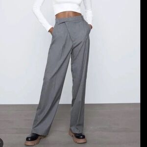 ZARA Asymmetric Wide Leg Pants – Dark Gray Marl – Size M (Fits Like S)